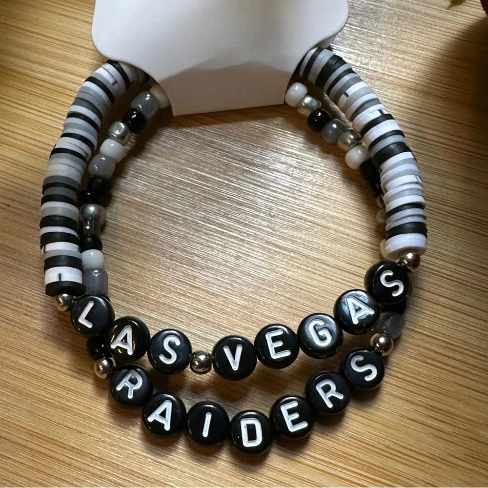 Las Vegas Raiders Football Fan Bracelet Set - Flexible Fit - Sports Jewelry